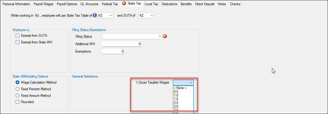 Gross taxable wages drop down
